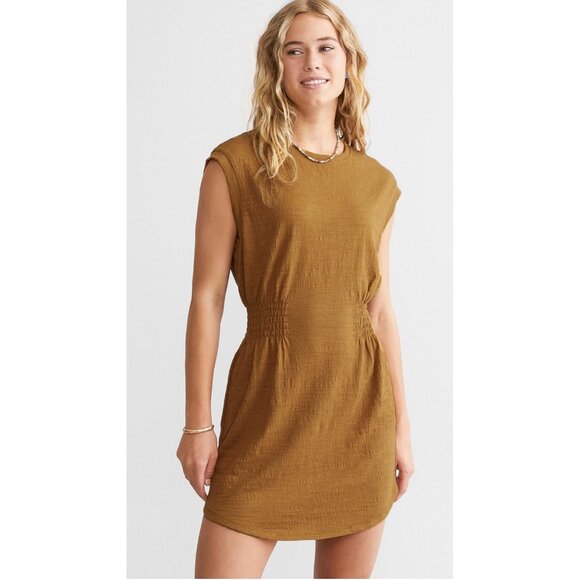 Z Supply Rowan Textured Knit Dress Small Caramel Shift Mini Defined Waist FALL - Picture 2 of 8